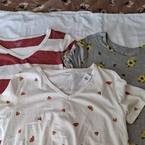 Old Navy White V-Neck Tee with Watermelon Print